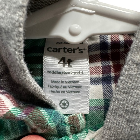 Carters Button down hoodie size 4T boys green plaid pattern grey hoodie - Picture 8 of 8